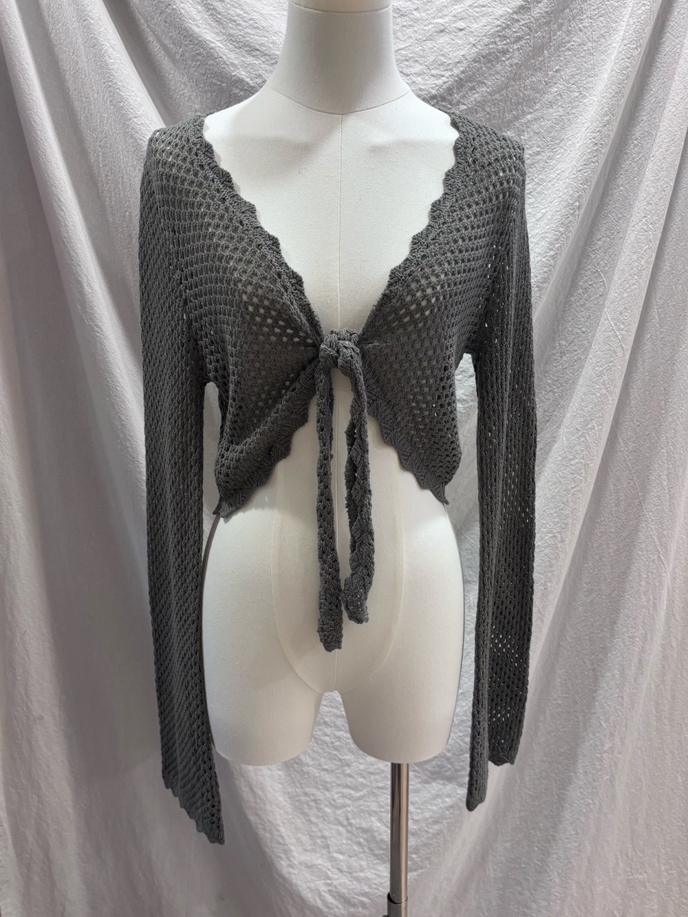 Hollister Long Sleeve Tie Front Shrug Top Olive Cropped Medium NWT Y2K Inspired